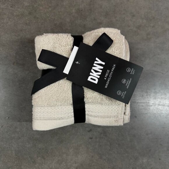 4 Pc. DKNY Beige Tan Washcloths Cotton Highly Absorbent Super Soft - Picture 2 of 3